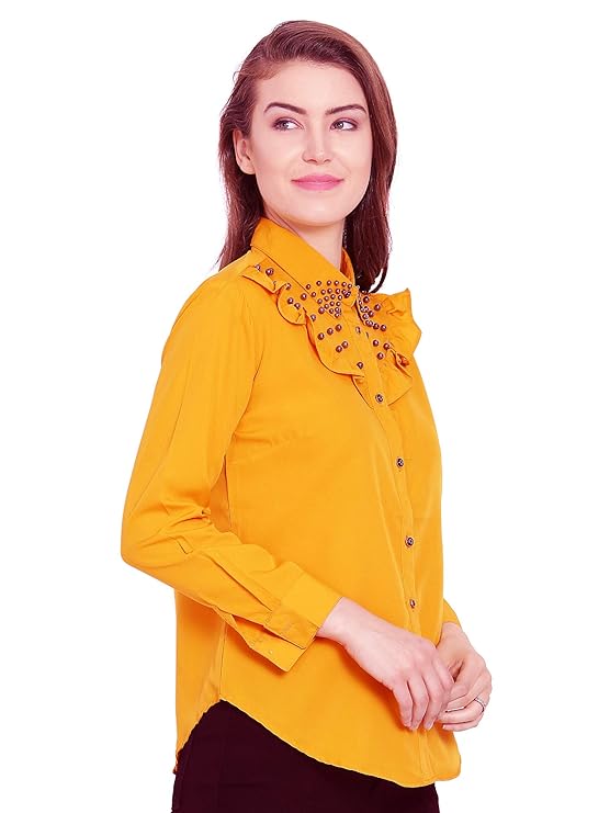 Mustard Yellow Studded Ruffle Shirt