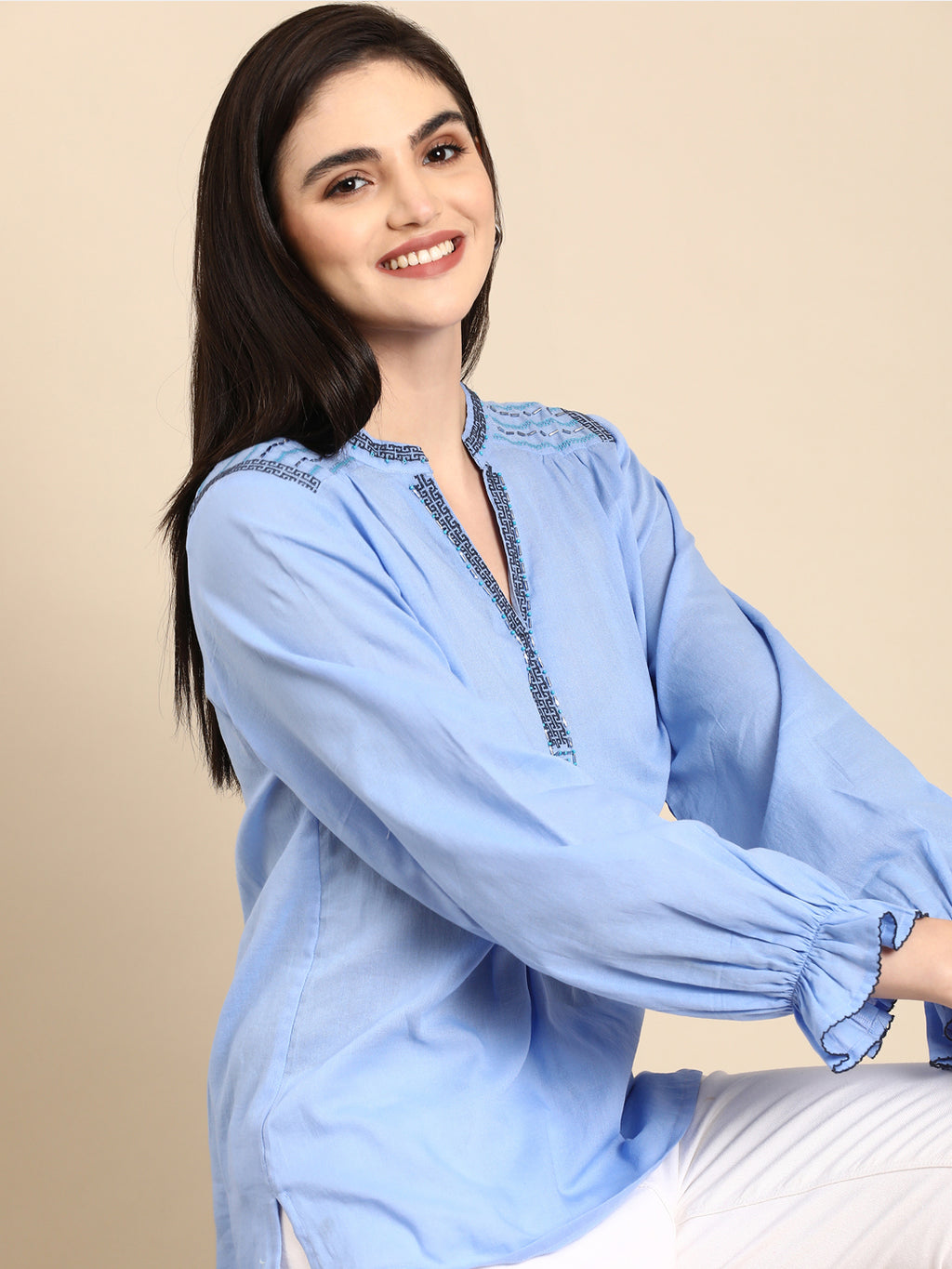 Azure Breeze Embroidered Top