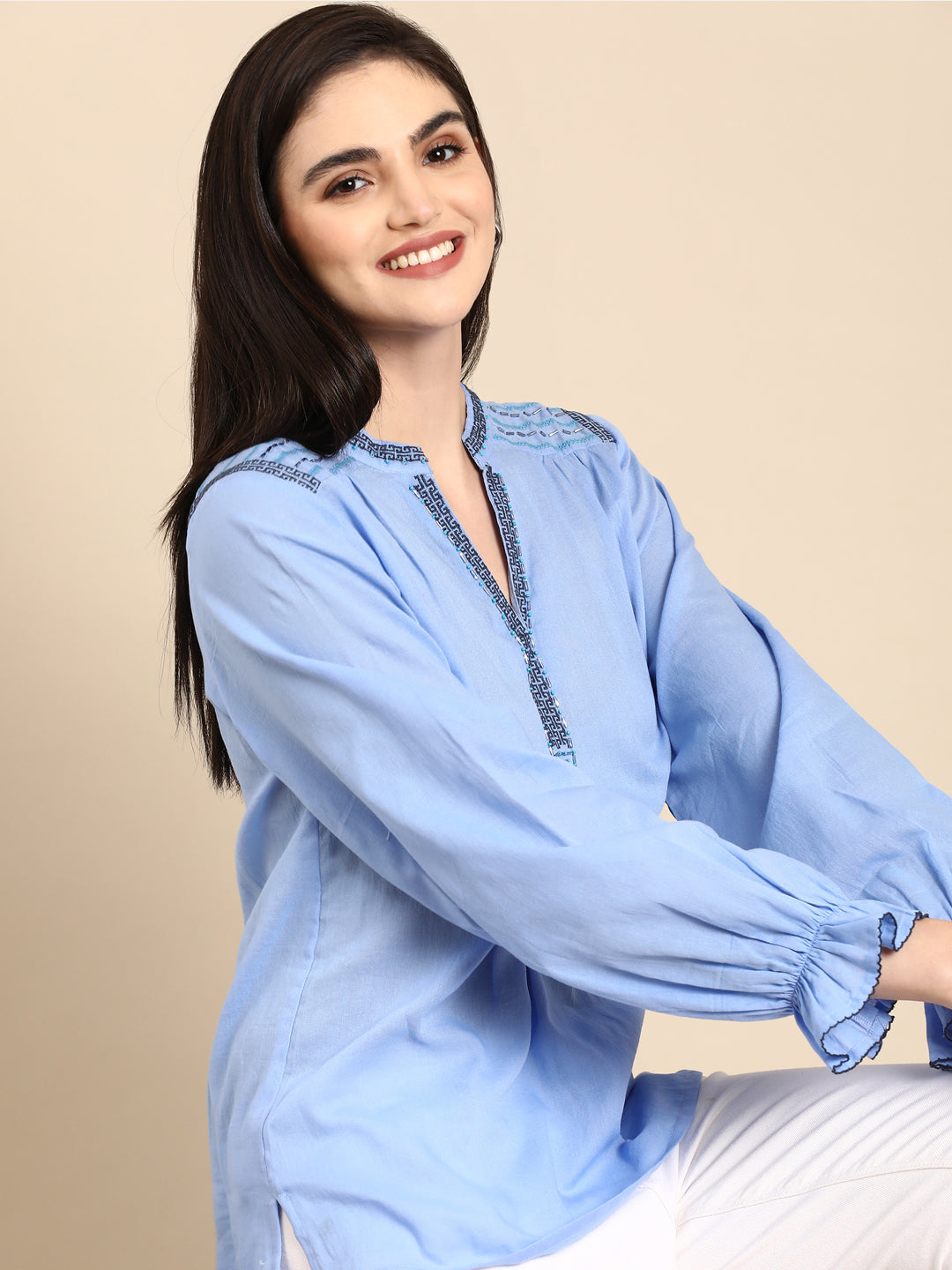 Azure Breeze Embroidered Top