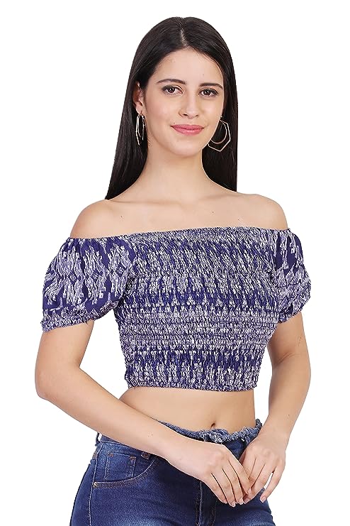 Mustard Yellow Geometric Print Smocked Crop Top