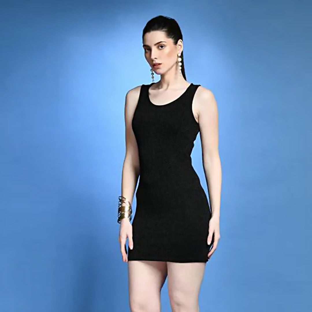 Maroon Shimmer Knit Sleeveless Bodycon Mini Dress