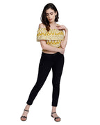 Yellow Ikat Print Cold Shoulder Shirred Crop Top
