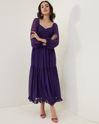 Aubergine Purple Dotted Swiss Sheer Maxi Dress