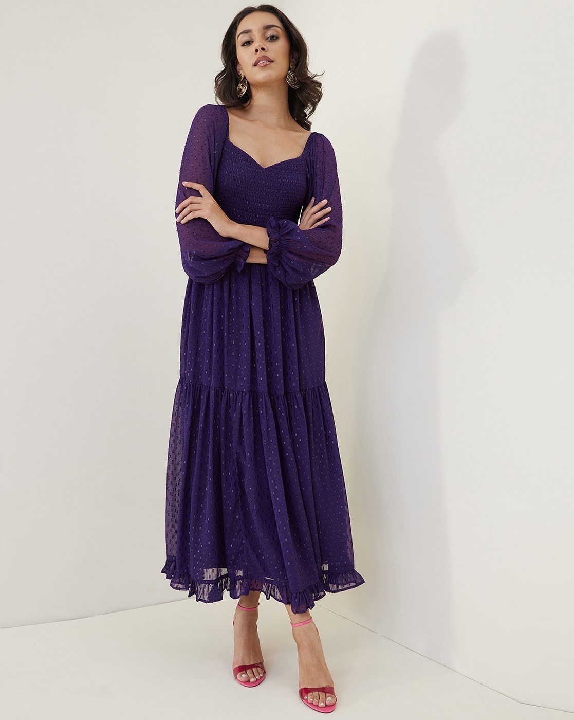 Aubergine Purple Dotted Swiss Sheer Maxi Dress