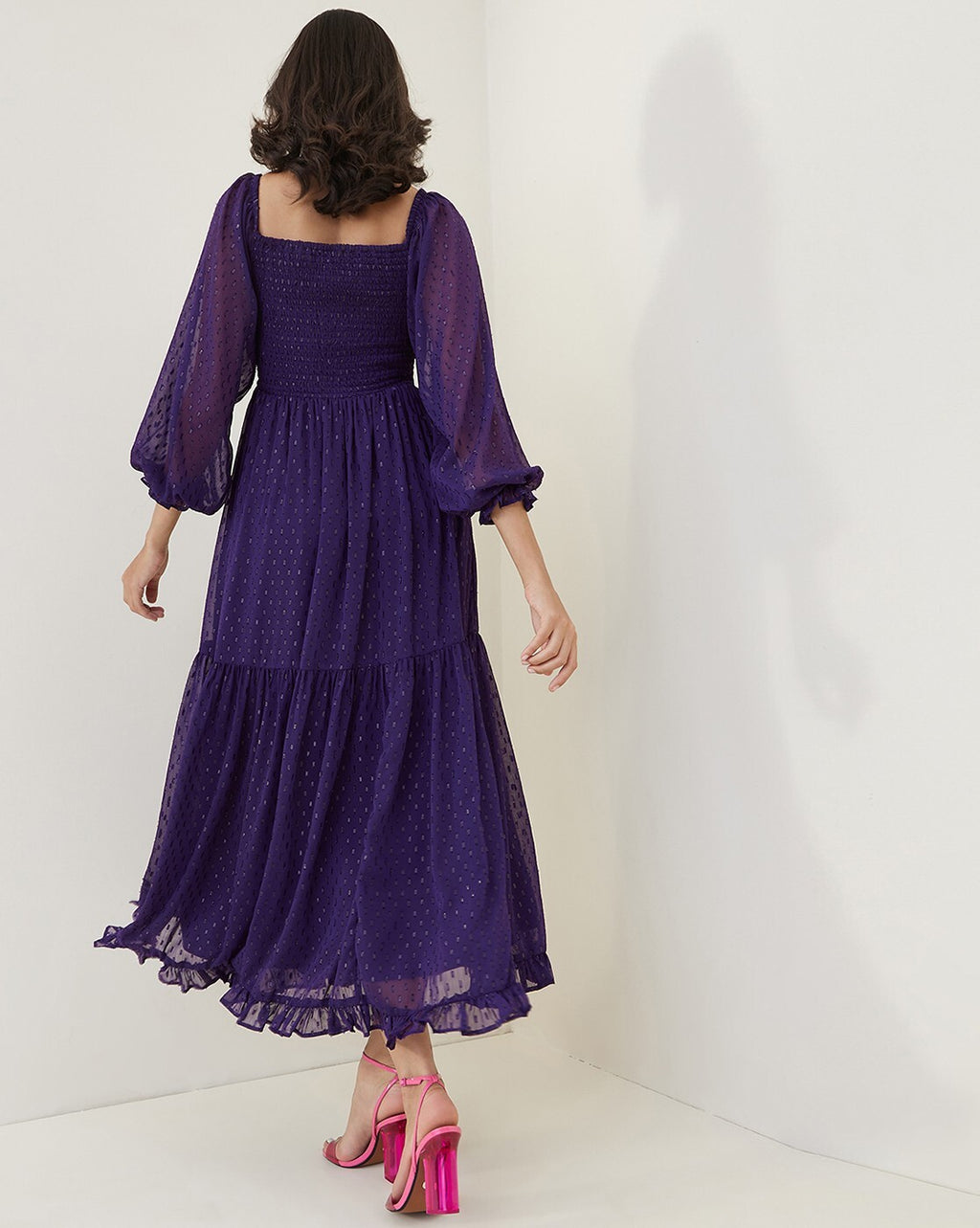 Aubergine Purple Dotted Swiss Sheer Maxi Dress