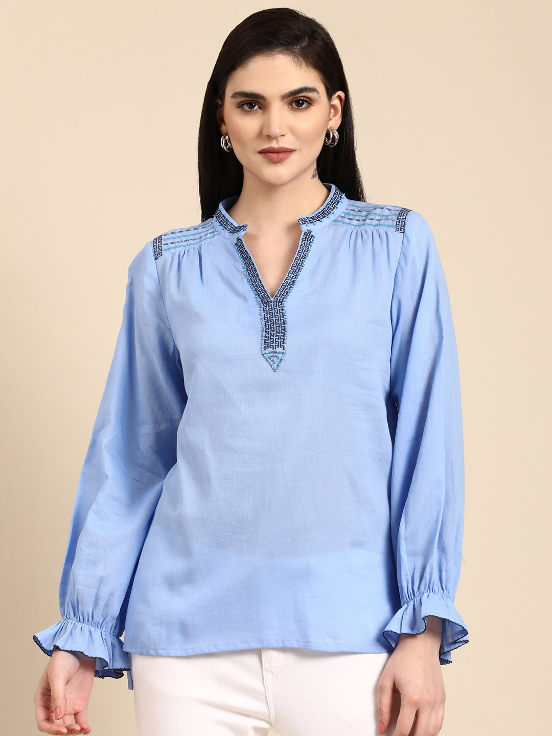 Azure Breeze Embroidered Top