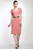 Peach Bodycon Cotton Spandex Midi Dress with Belt