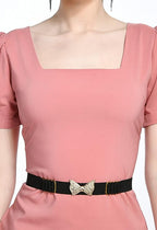 Peach Bodycon Cotton Spandex Midi Dress with Belt