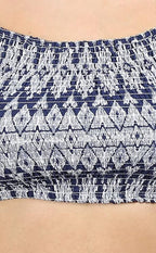 Navy Blue Geometric Print Smocked Crop Top
