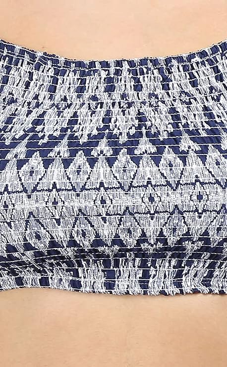 Navy Blue Geometric Print Smocked Crop Top