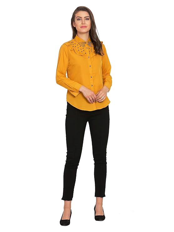 Mustard Yellow Studded Ruffle Shirt