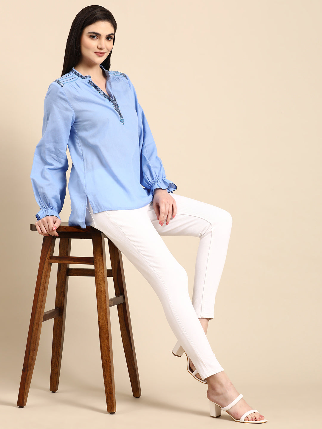 Azure Breeze Embroidered Top