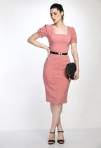 Peach Bodycon Cotton Spandex Midi Dress with Belt