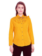 Mustard Yellow Studded Ruffle Shirt