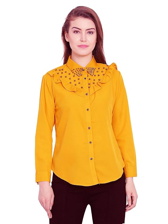 Mustard Yellow Studded Ruffle Shirt