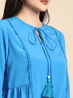 Vibrant Blue Muslin Tasseled Peplum Top