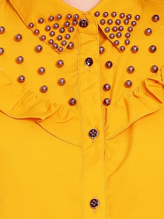 Mustard Yellow Studded Ruffle Shirt