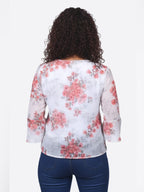 RED FLORAL PRINTED GEORGETTE RUFFLED TOP