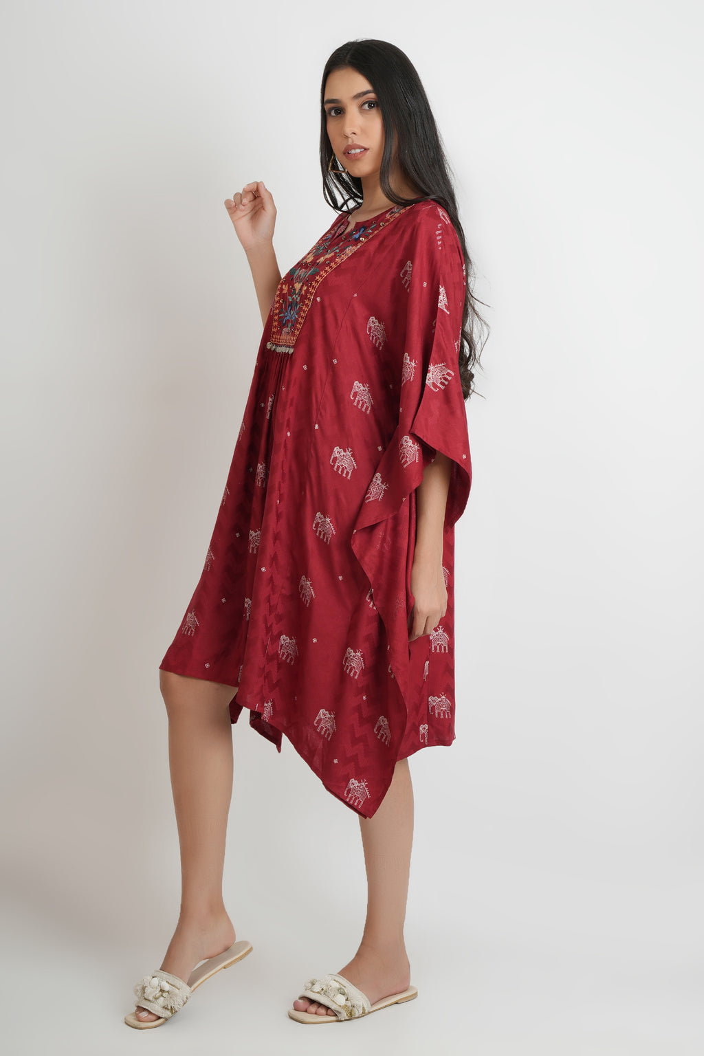 Cotton Kaftan Block Print With Embroidery on yolk