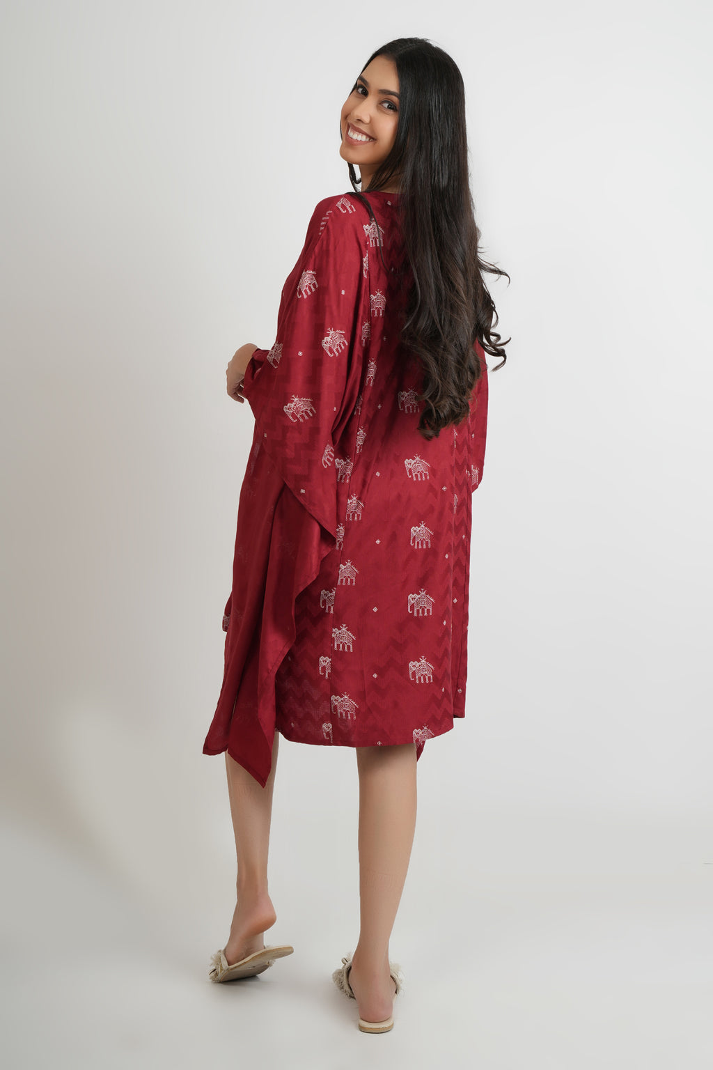 Cotton Kaftan Block Print With Embroidery on yolk