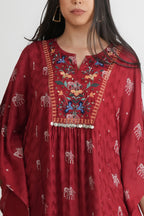 Cotton Kaftan Block Print With Embroidery on yolk