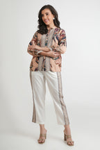 Tropical Print Cotton Mandarin Collar Shirt Pant Co-ord Set