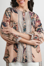 Tropical Print Cotton Mandarin Collar Shirt Pant Co-ord Set