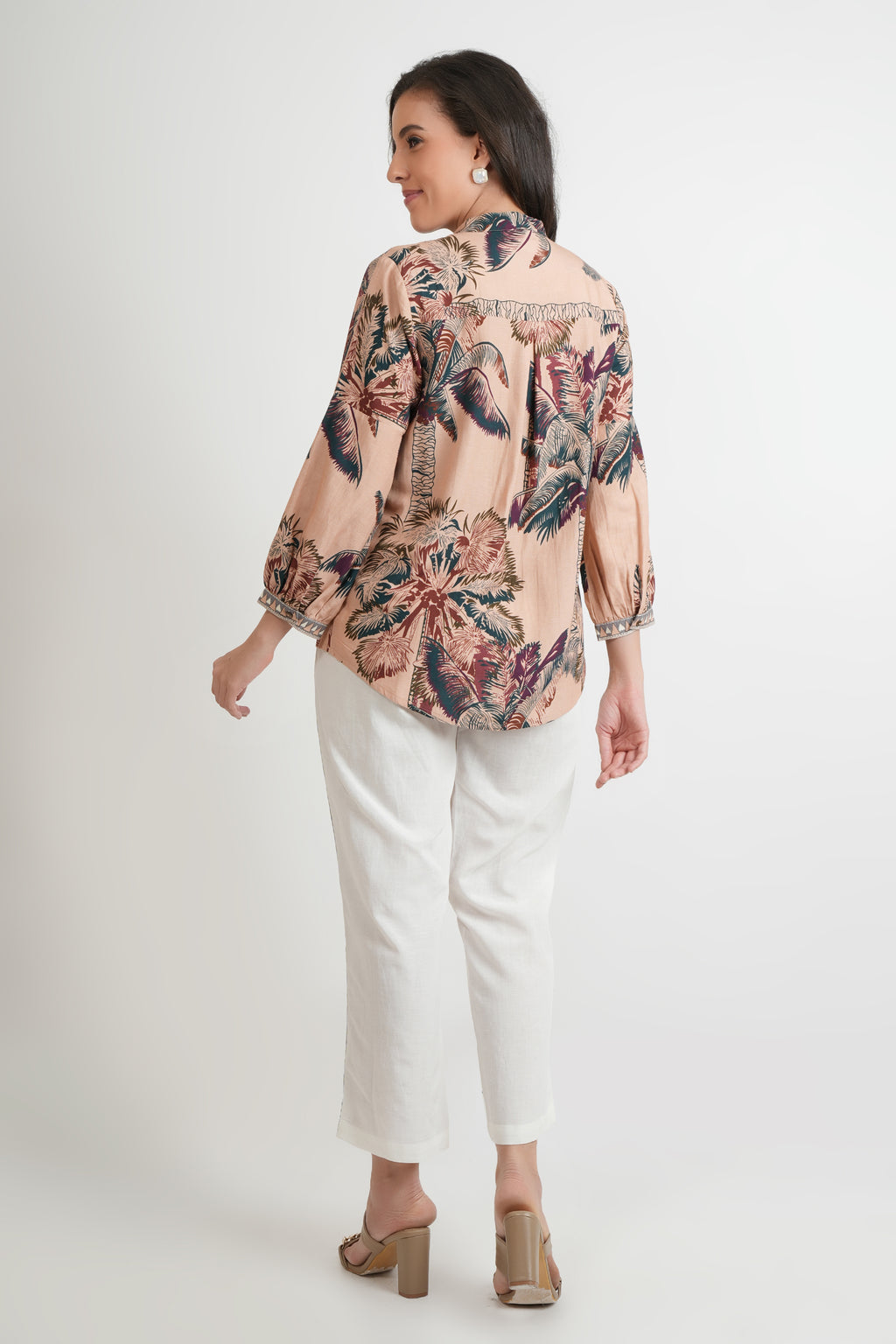 Tropical Print Cotton Mandarin Collar Shirt Pant Co-ord Set
