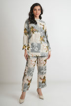 Grey Beige Rayon Multi Print Luxe Pant Shirt Co-ord Set