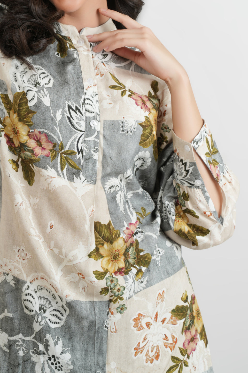 Grey Beige Rayon Multi Print Luxe Pant Shirt Co-ord Set