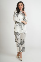 White Japanese Satin Leopard Print Co-ord Set