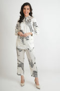 White Japanese Satin Leopard Print Co-ord Set