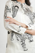 White Japanese Satin Leopard Print Co-ord Set