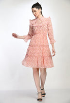 Floral Print Pink Tiered Mini Dress with Ruffle Details