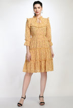 Orange Floral Print Tiered Mini Dress with Ruffle Details