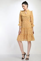 Orange Floral Print Tiered Mini Dress with Ruffle Details