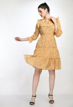 Orange Floral Print Tiered Mini Dress with Ruffle Details