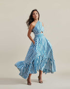 Aegean Breeze Striped One-Shoulder Maxi Dress