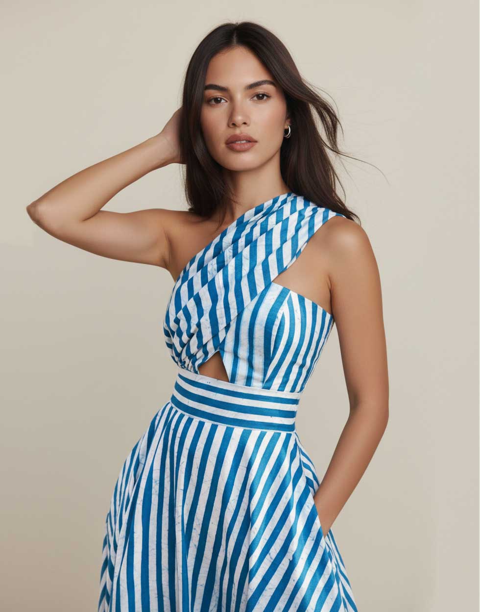 Aegean Breeze Striped One-Shoulder Maxi Dress