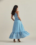 Aegean Breeze Striped One-Shoulder Maxi Dress