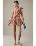 Sunset Gingham One-Shoulder Ruffle Mini Dress