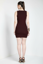 Maroon Shimmer Knit Sleeveless Bodycon Mini Dress