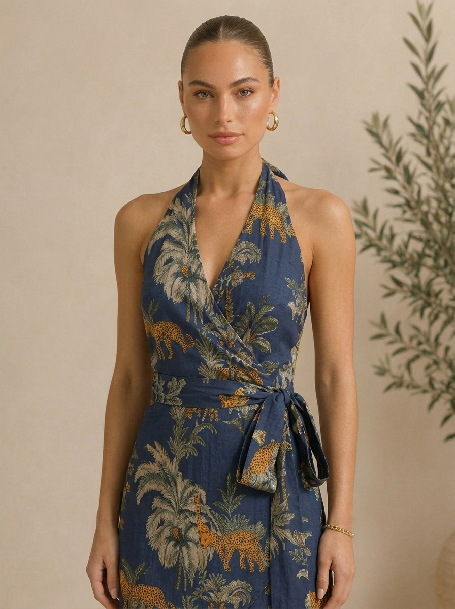 Midnight Safari Halter Mini Dress