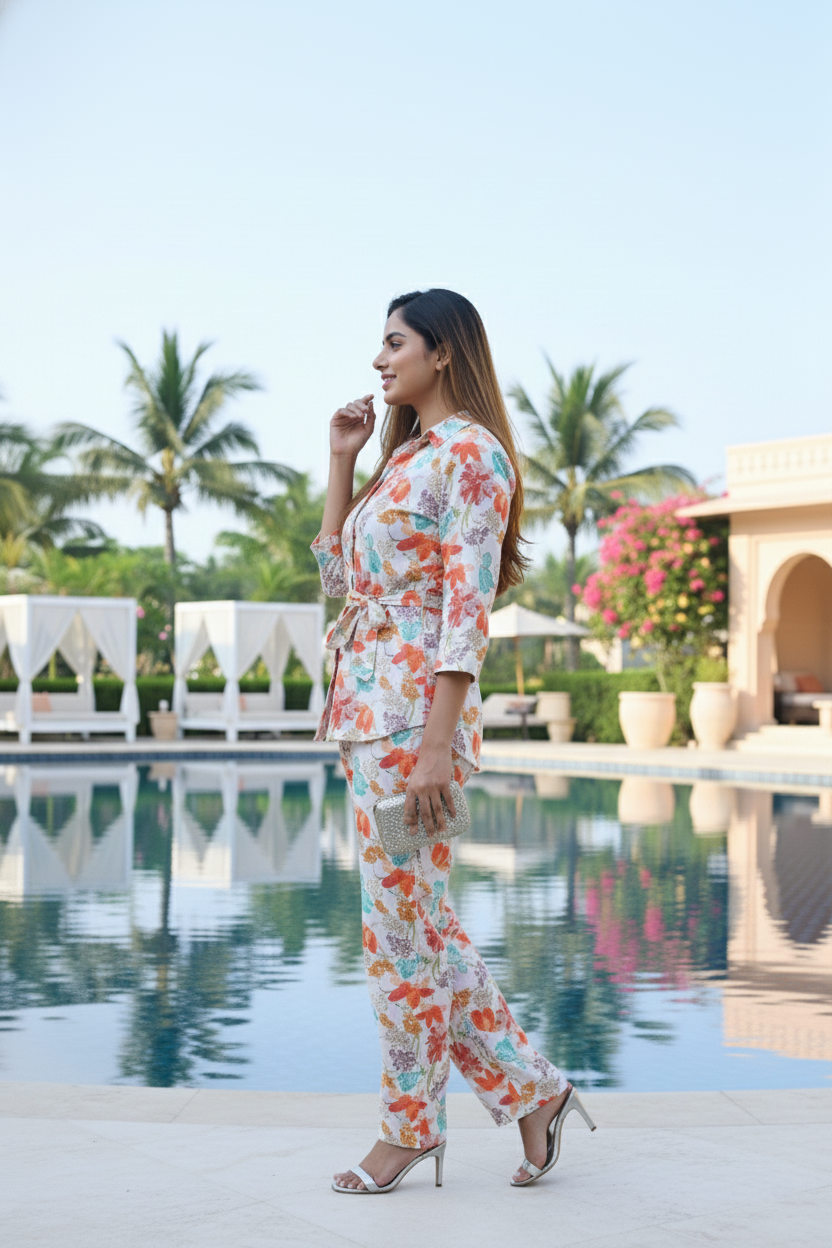 Resort Bloom Co-ord Set: Floral Print Shirt & Trousers