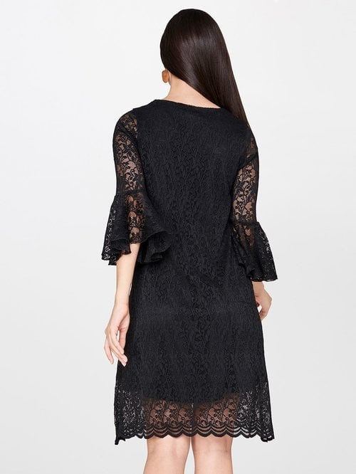 A-Line Black Lace Dress with Tie-Up Waist