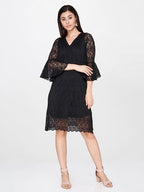 A-Line Black Lace Dress with Tie-Up Waist