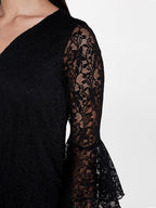 A-Line Black Lace Dress with Tie-Up Waist
