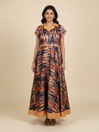 Chevron Abstract Print Satin Collar Maxi Dress