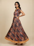 Chevron Abstract Print Satin Collar Maxi Dress