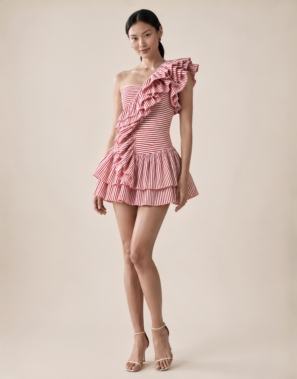 Sunset Stripes One-Shoulder Ruffle Mini Dress